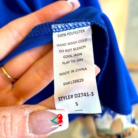 Runway Story Blue Floral Lined Dress Strappy Tank Cinched Waist Mini Flowy - Picture 14 of 16